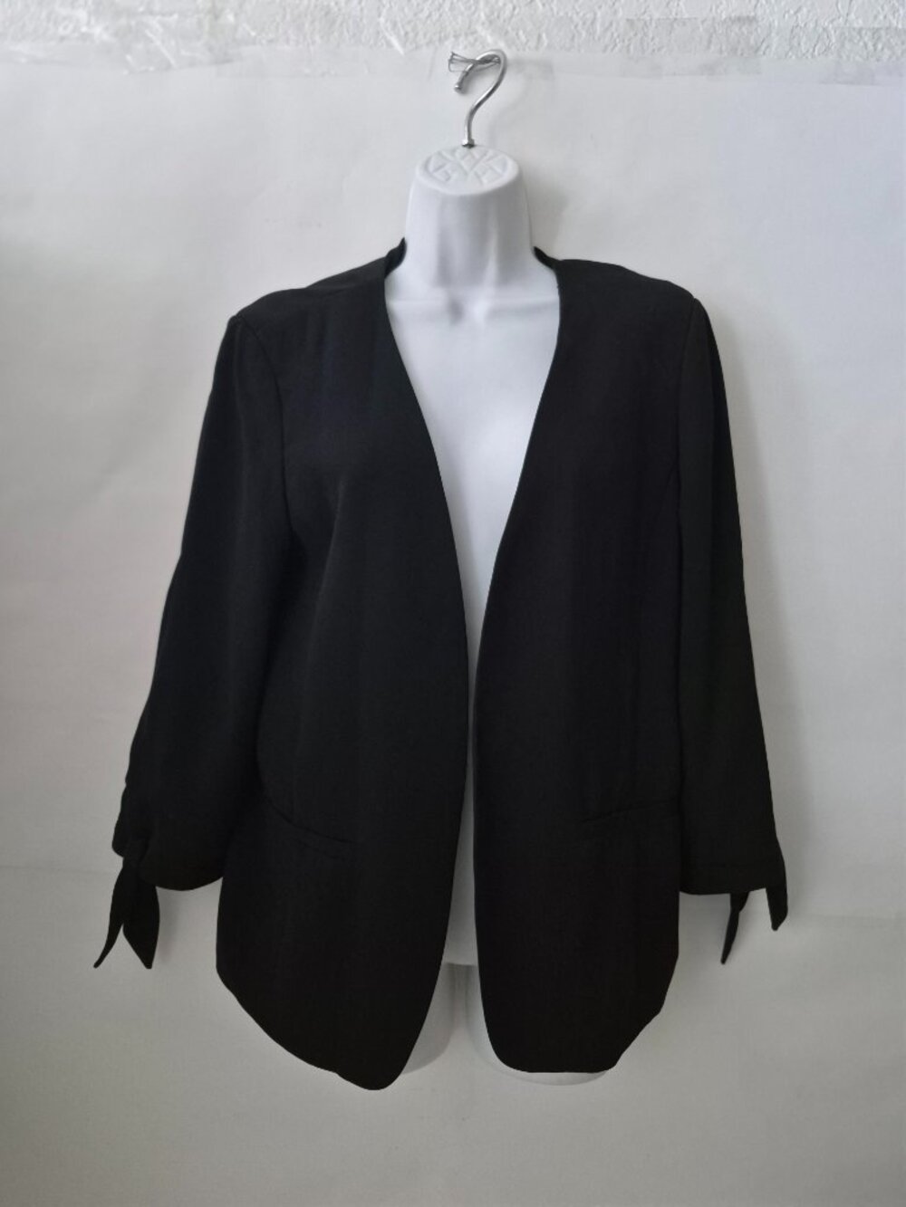 CeCe Womens Black Lined Open Blazer 3/4 Sleeve Tie Size 12